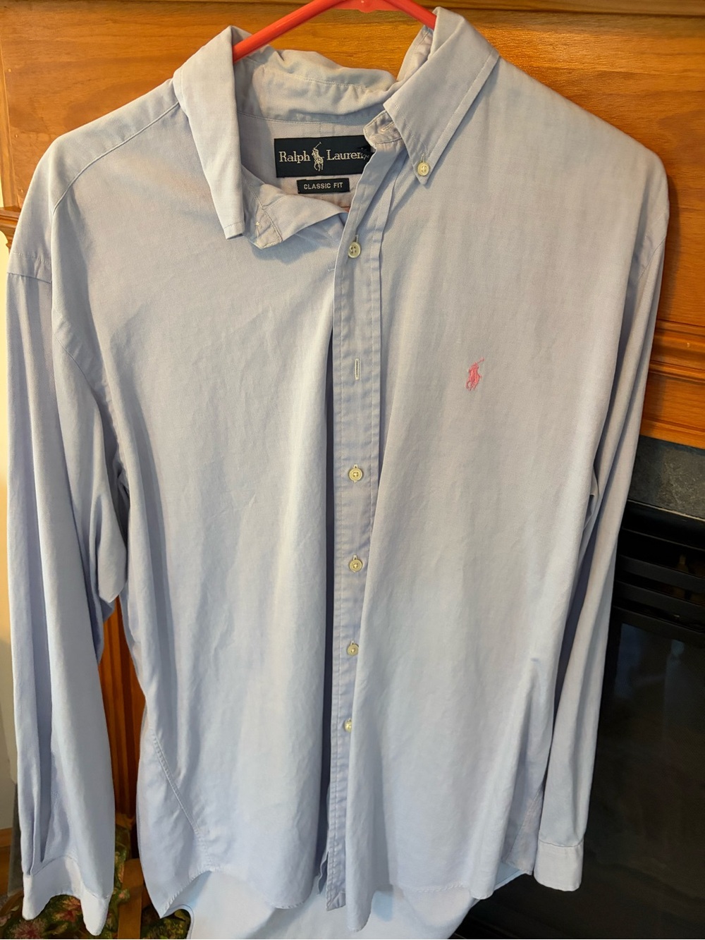 Ralph Lauren Light Blue Button-Down Oxford Shirt with Pink Polo Logo